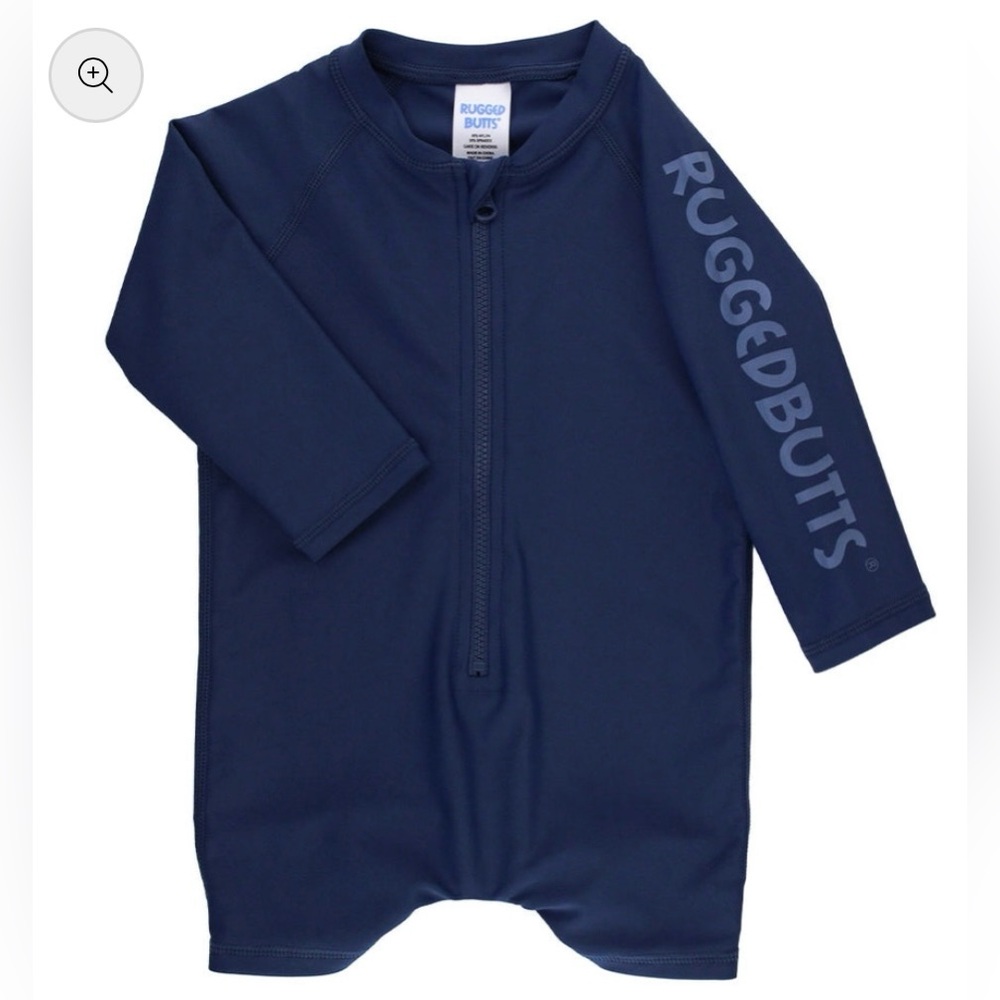 RUGGEDBUTTS Baby Boy Swimsuit, One Piece Zipper Rash Guard with UPF 50+ Navy NWT